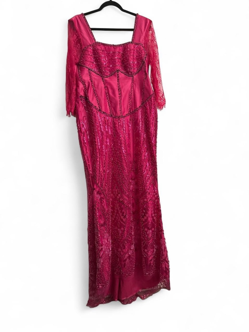 Elegant Fuchsia Beaded Evening Dress - Women Size 2XL